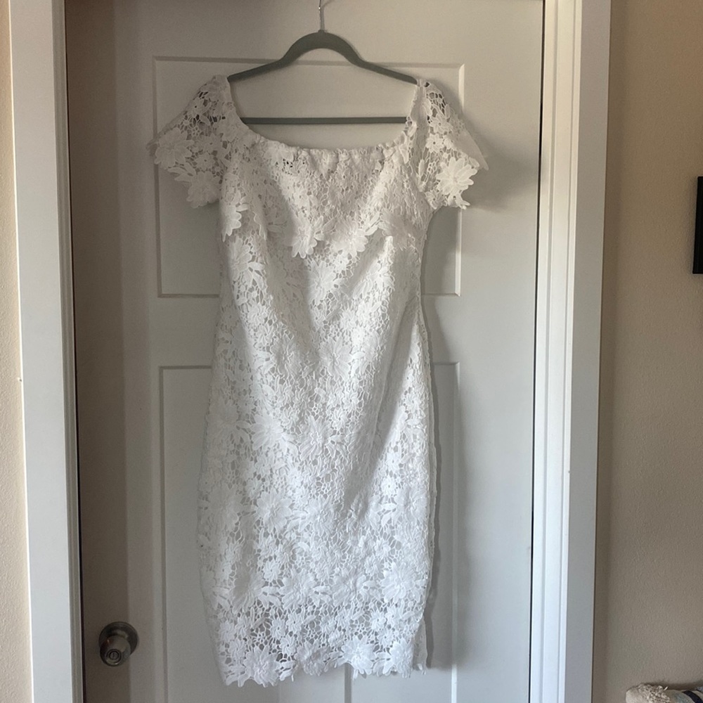 Eilly Bazar white lace off the shoulder dress